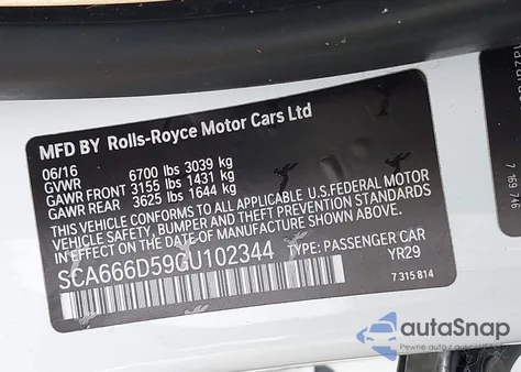 2016 Rolls-Royce Dawn from USA, damaged, VIN SCA666D59GU102344